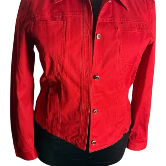 Jones New York Barbie core Red Lightweight Jacket Cotton blend Classic Collar - Picture 6 of 10